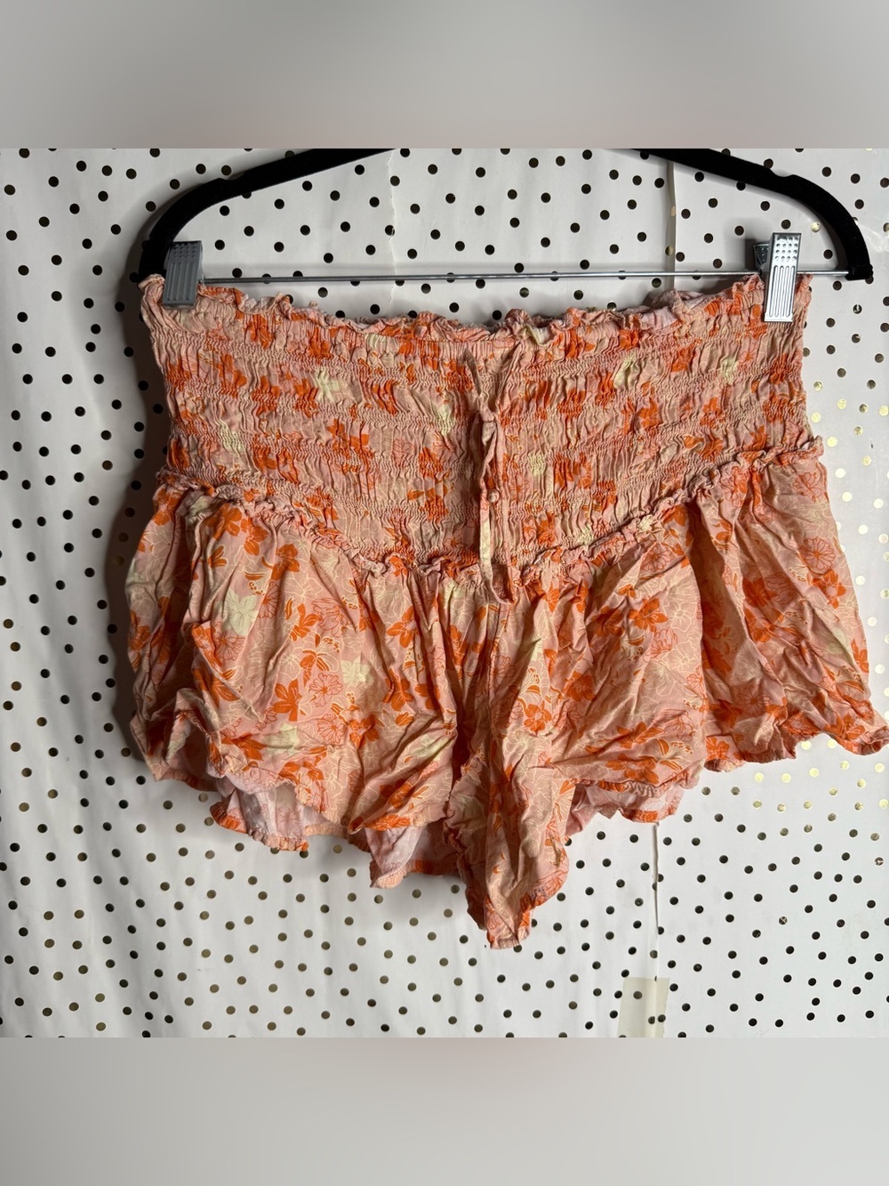 Stolen Hearts Smocked High-Waist Floral Women's Shorts in Peach-Orange